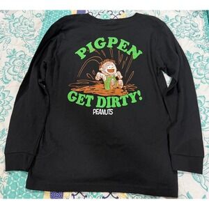 Peanuts Pigpen Get Dirty Long Sleeve T Shirt Black Kids Size S NWT‎